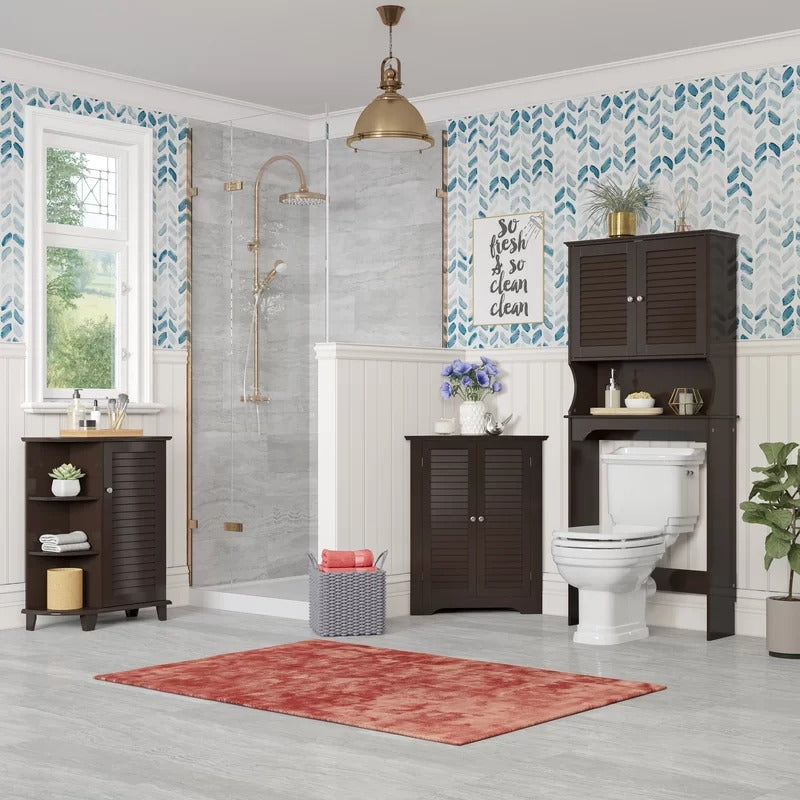 Bathroom Cabinets: 27.36'' W x 63.75'' H x 9.25'' D Over-The-Toilet Storage
