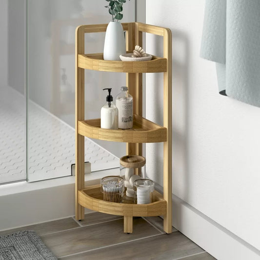 Bathroom Cabinets: 9.05'' W x 24.4'' H x 9.05'' D Solid Wood Free-Standing Bathroom Shelves