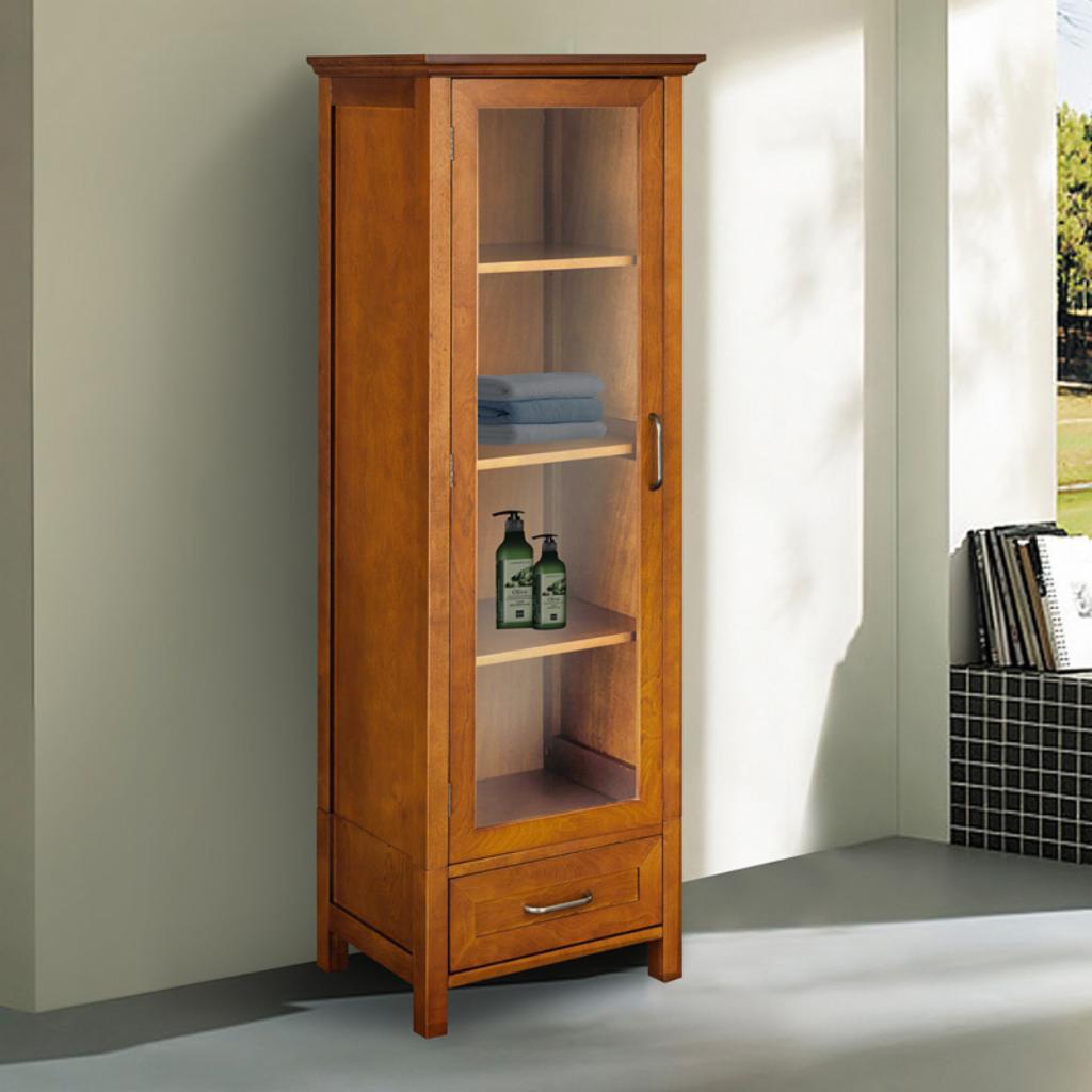 Bathroom Linen Cabinets: 1 Door Linen Cabinet with Bottom Drawer