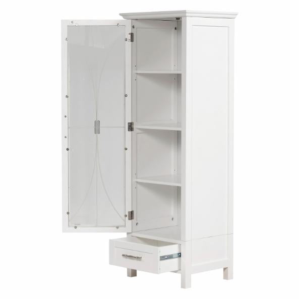 Bathroom Linen Cabinets: White Linen Cabinet with 1 Door and 1 Bottom Drawer