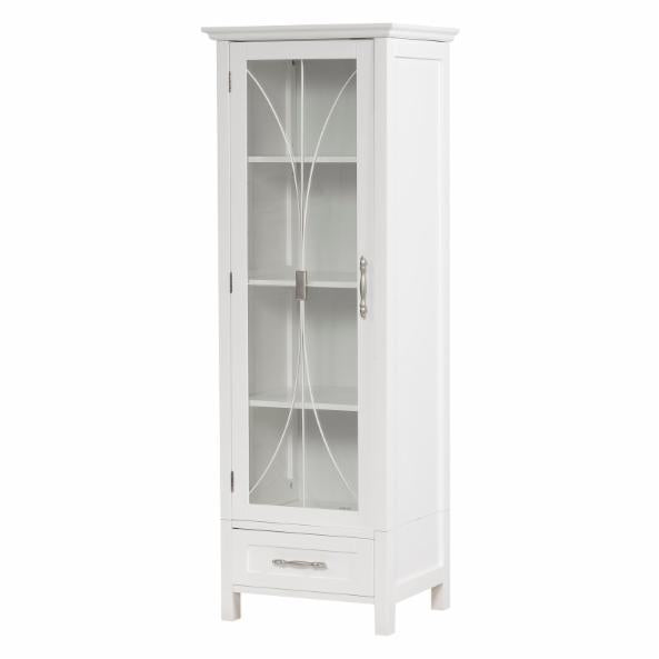 Bathroom Linen Cabinets: White Linen Cabinet with 1 Door and 1 Bottom Drawer