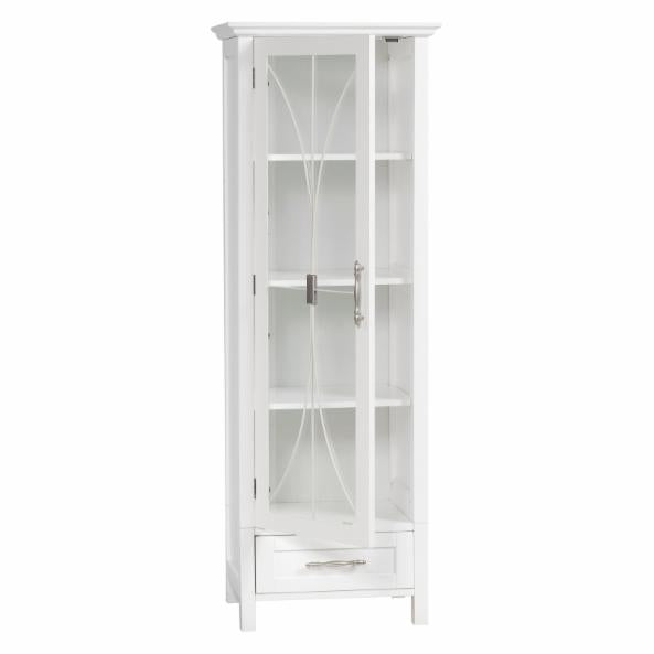 Bathroom Linen Cabinets: White Linen Cabinet with 1 Door and 1 Bottom Drawer