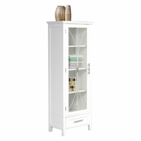 Bathroom Linen Cabinets: White Linen Cabinet with 1 Door and 1 Bottom Drawer