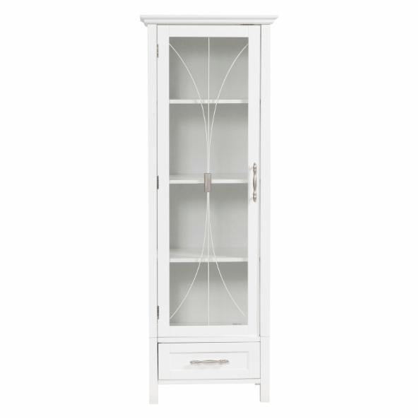 Bathroom Linen Cabinets: White Linen Cabinet with 1 Door and 1 Bottom Drawer