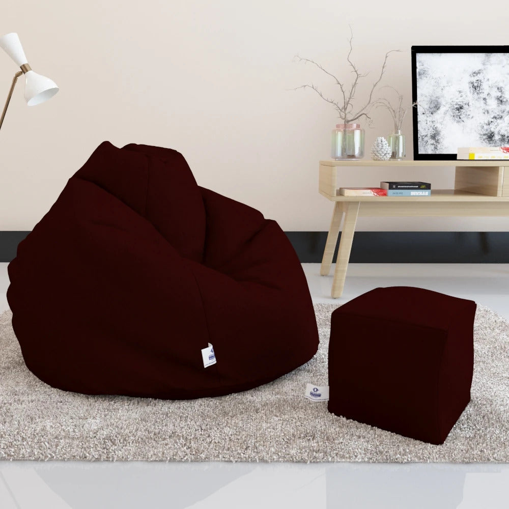 Bean Bag : PREMIUM XXL SIZE- Filled (With Beans) - COMBO (With Footrest)
