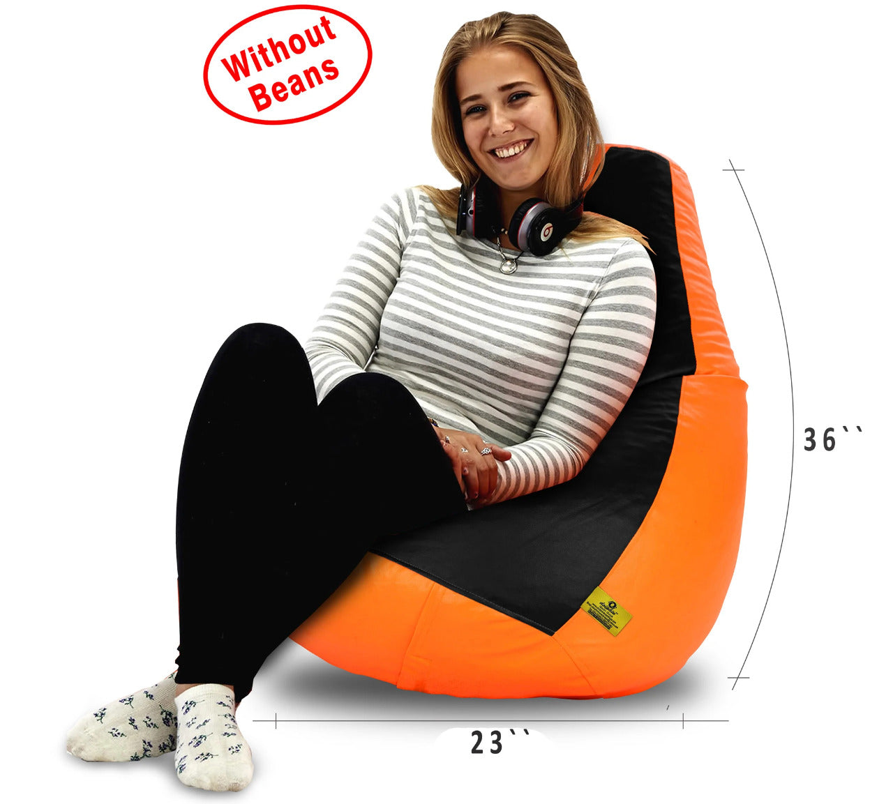 Bean Bag: XL BLACK&ORANGE BEAN BAG-COVER (Without Beans)