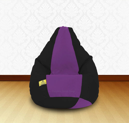 Bean Bag : XL Black/Purple-FABRIC-FILLED & WASHABLE (with Beans)