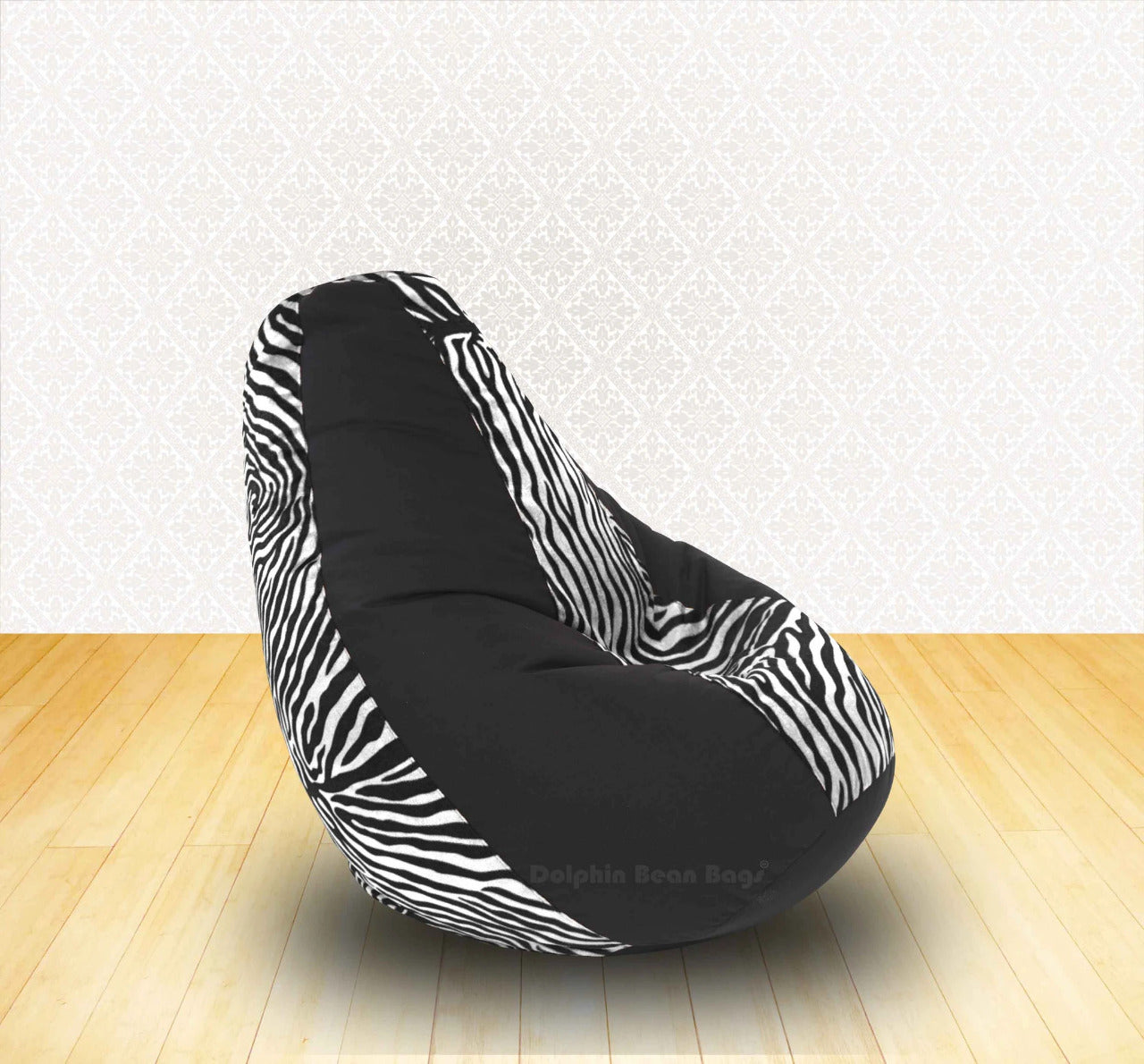 Bean Bag : XL Black/Zebra(Blk-White)-FABRIC-FILLED & WASHABLE (with Beans)