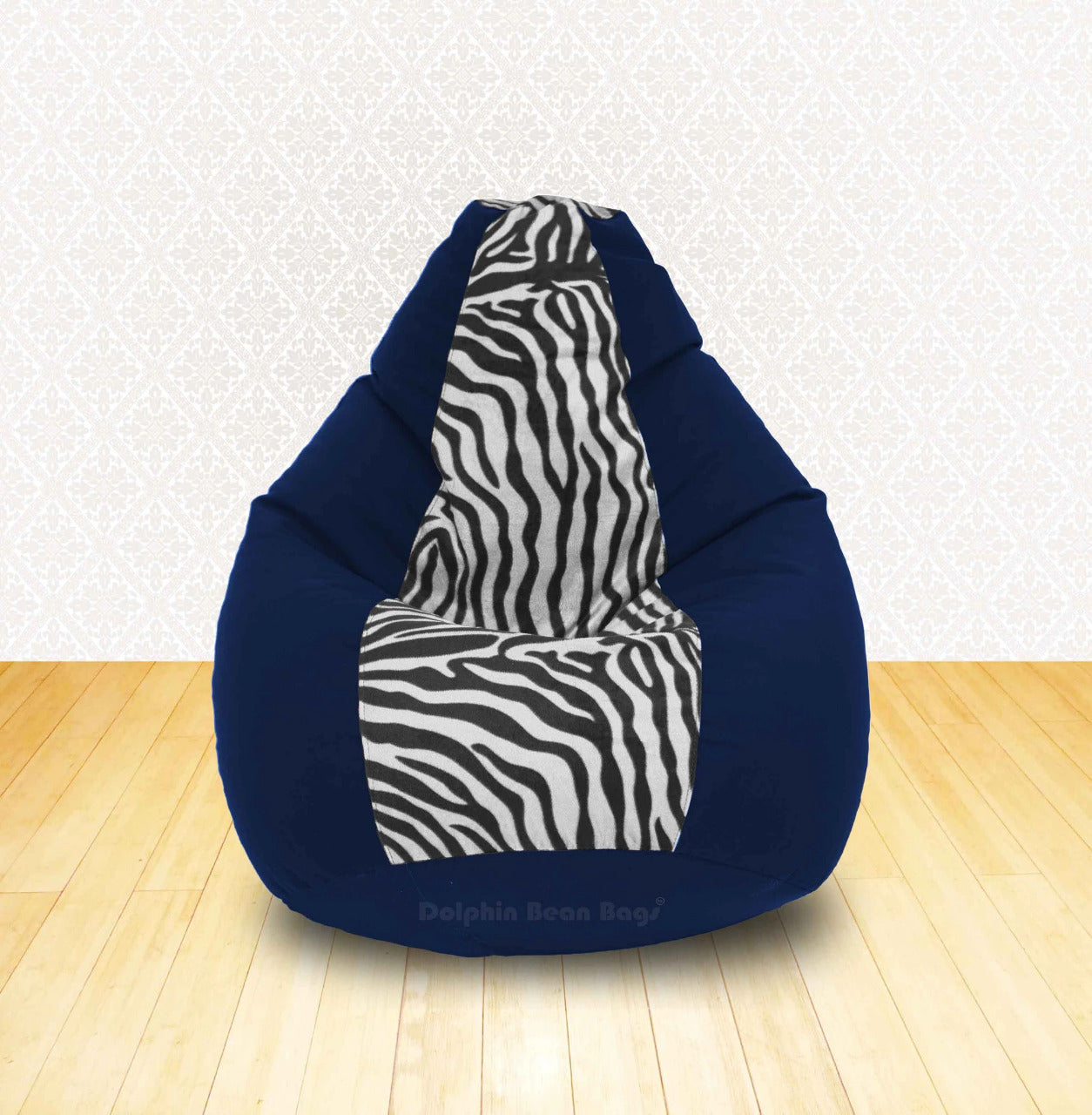 Bean Bag : XL N.Blue/Zebra(Blk-White)-FABRIC-FILLED & WASHABLE (with Beans)