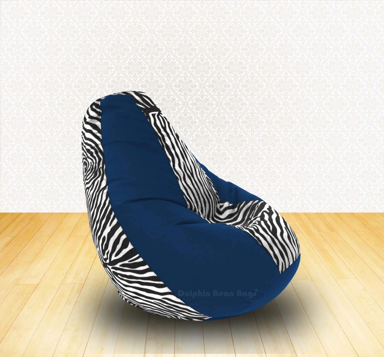 Bean Bag : XL R.BlueZebra(Blk-White)-FABRIC-FILLED & WASHABLE (with Beans)