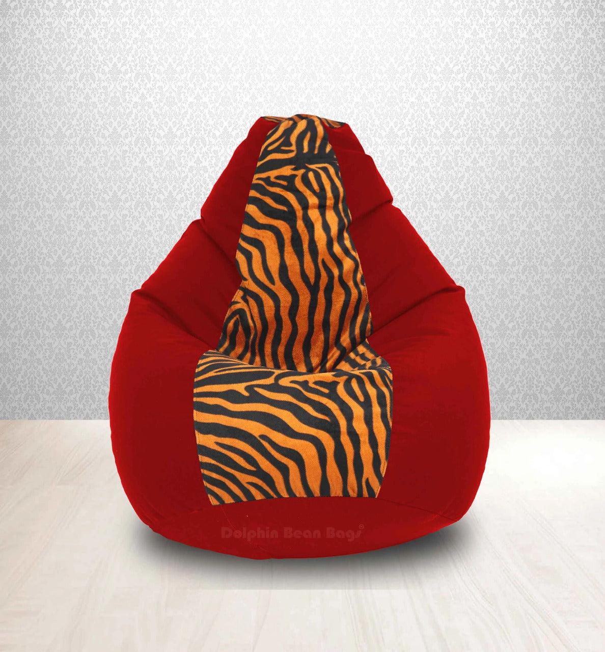 Bean Bag : XL Red/Golden Zebra-FABRIC-FILLED & WASHABLE (with Beans)