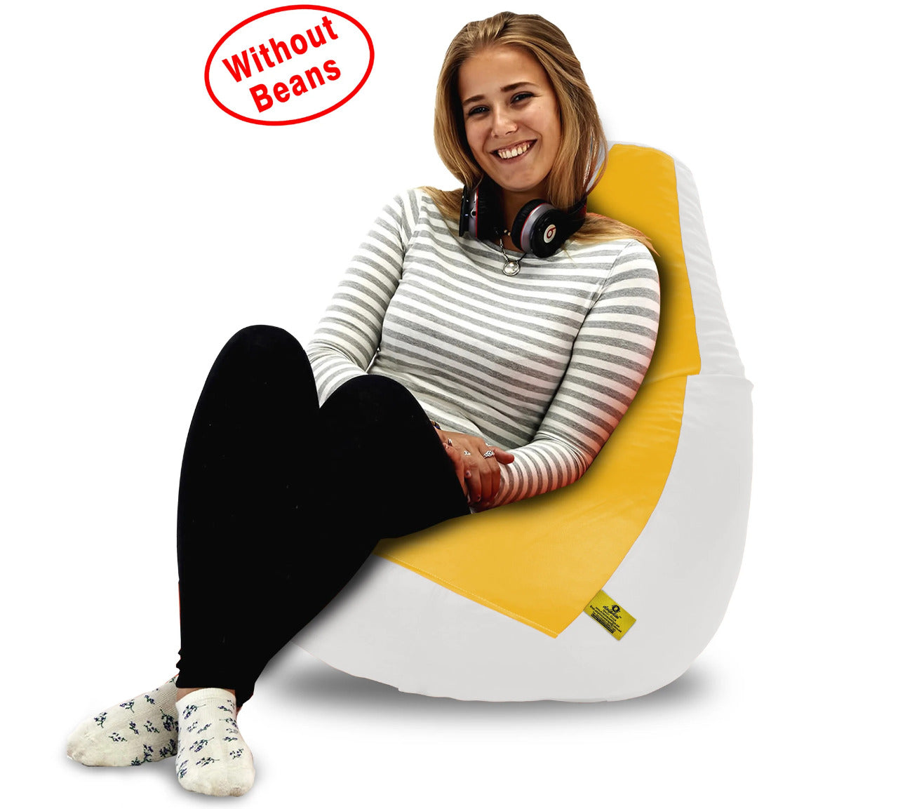 Bean Bag XL WHITE&YELLOW BEAN BAG-COVERS(Without Beans)