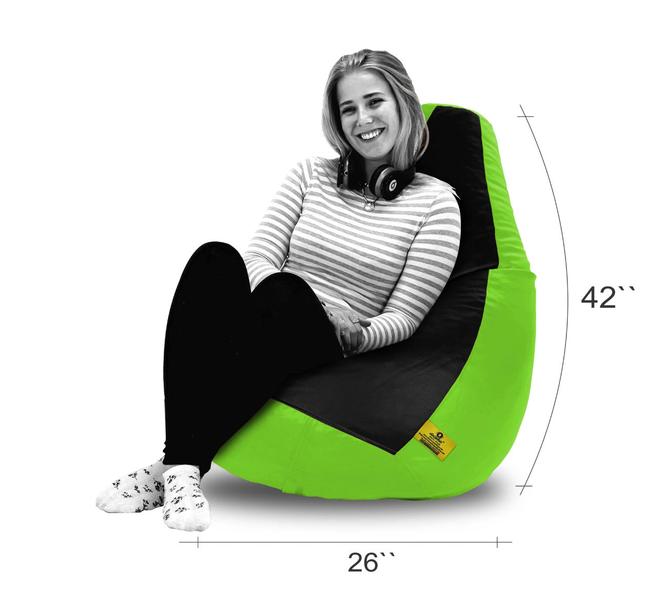Bean Bag : 2XL BLACK&F.GREEN BEAN BAG-FILLED(With Beans)