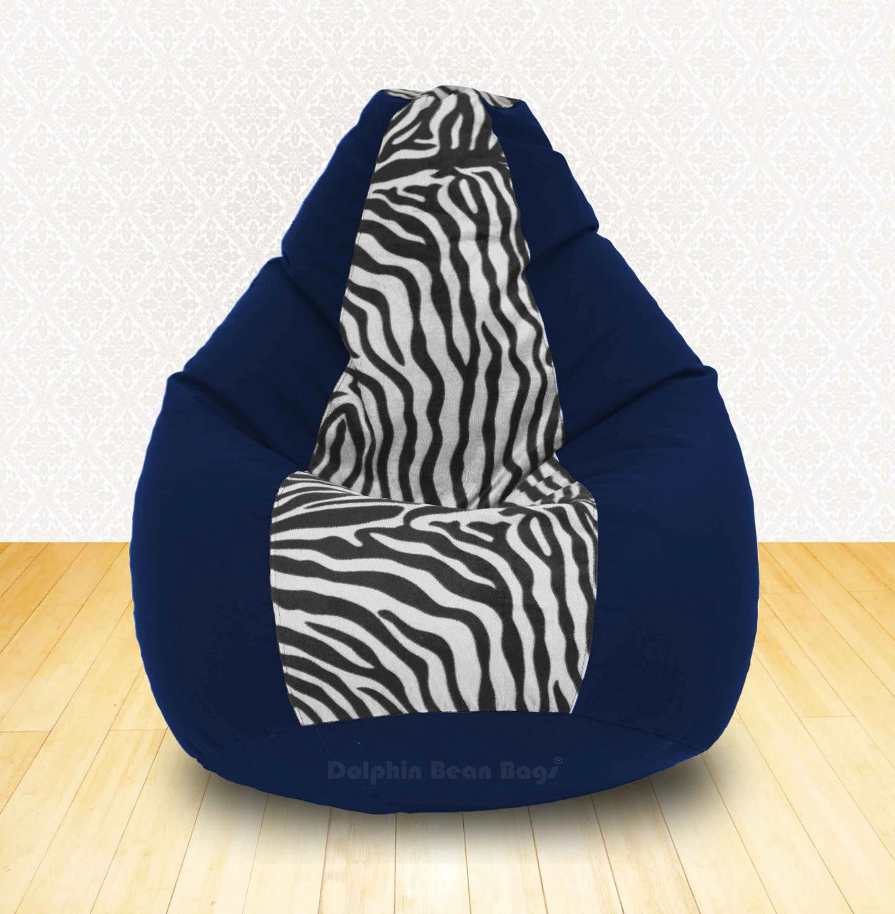 Bean Bag : XXL N.Blue/Zebra (Blk-White)-FABRIC-FILLED & WASHABLE (with Beans)