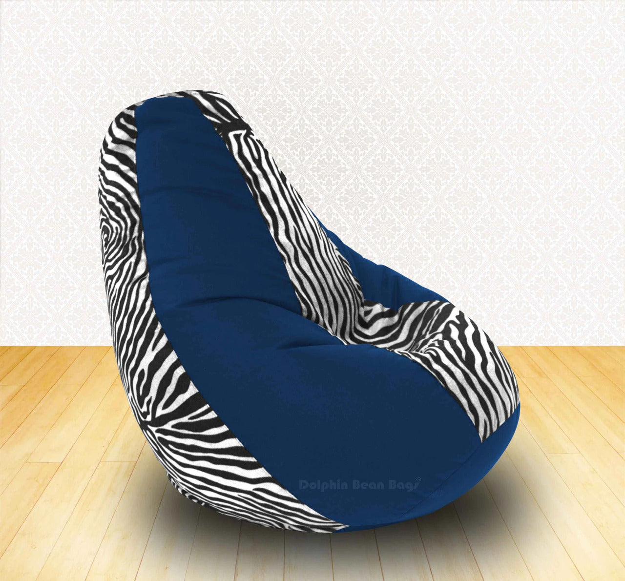 Bean Bag : XXL R.Blue/Zebra(Blk-White)-FABRIC-FILLED & WASHABLE (with Beans)