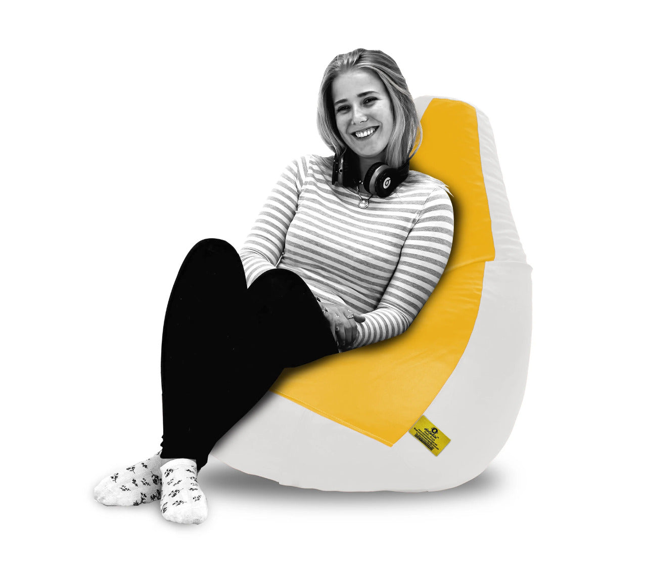 Bean Bag : XXL WHITE&YELLOW BEAN BAG-FILLED(With Beans)