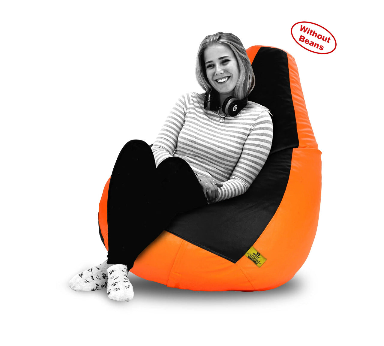 Bean Bag XXXL BLACK&ORANGE BEAN BAG-COVER (Without Beans)