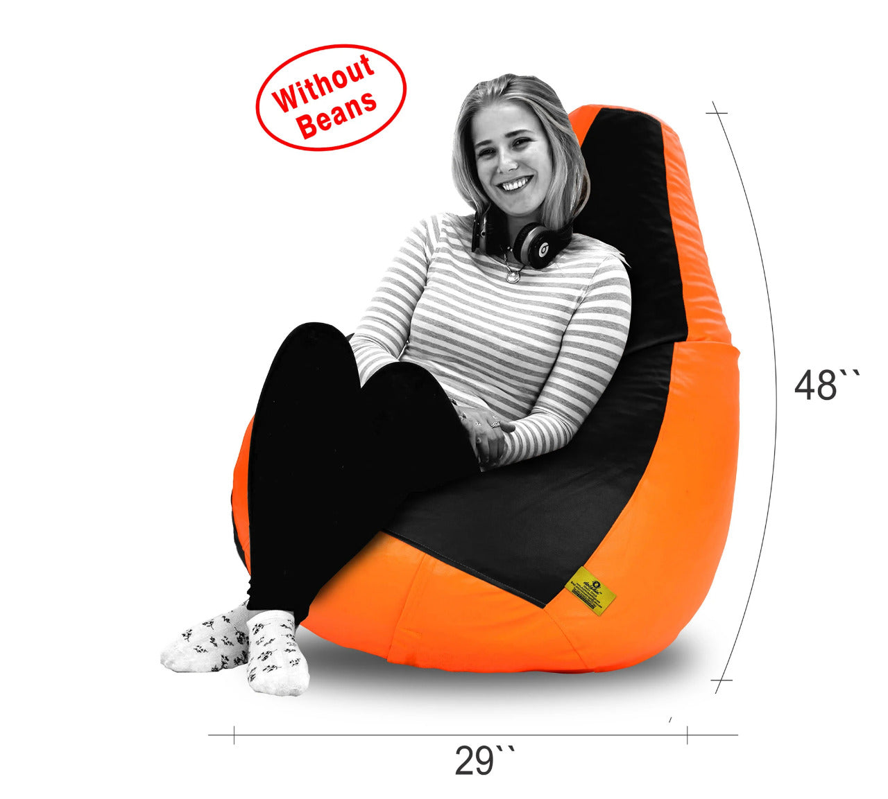 Bean Bag XXXL BLACK&ORANGE BEAN BAG-COVER (Without Beans)