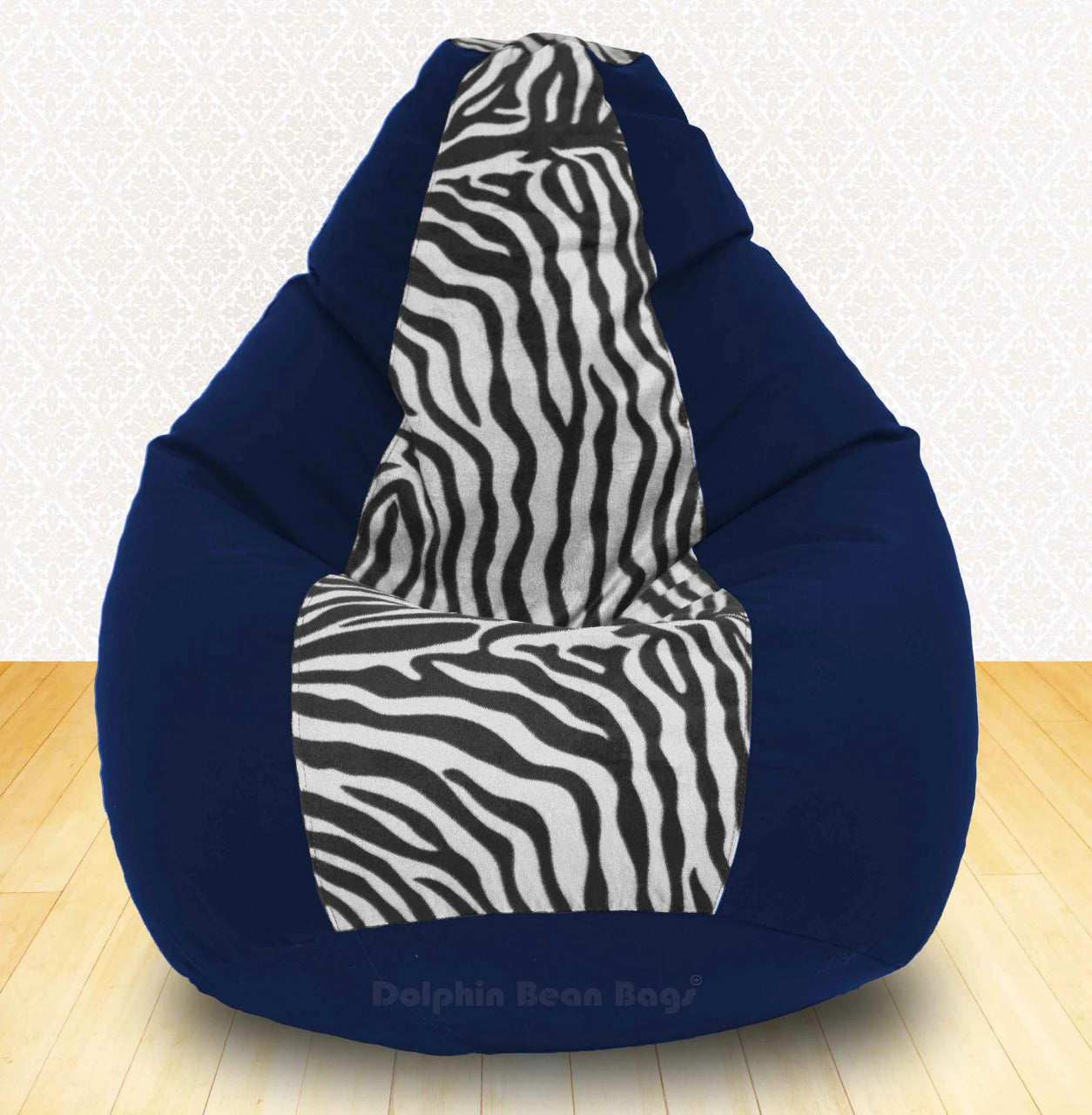 Bean Bag : XXXL N.Blue/Zebra(Blk-White)-FABRIC-FILLED & WASHABLE (with Beans)