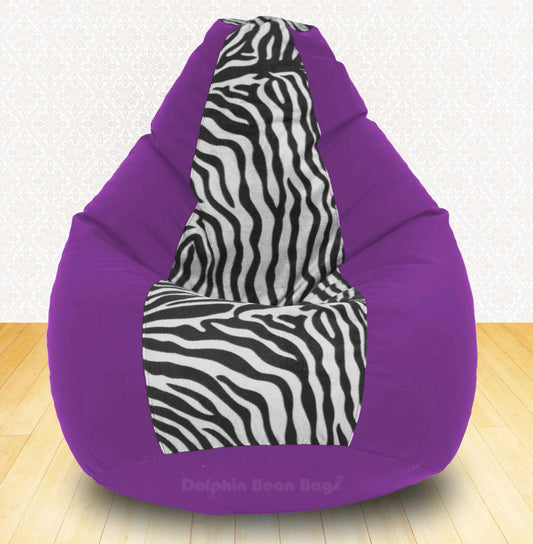 Bean Bag : XXXL Purple/Zebra(Blk-White)-FABRIC-FILLED & WASHABLE (with Beans)