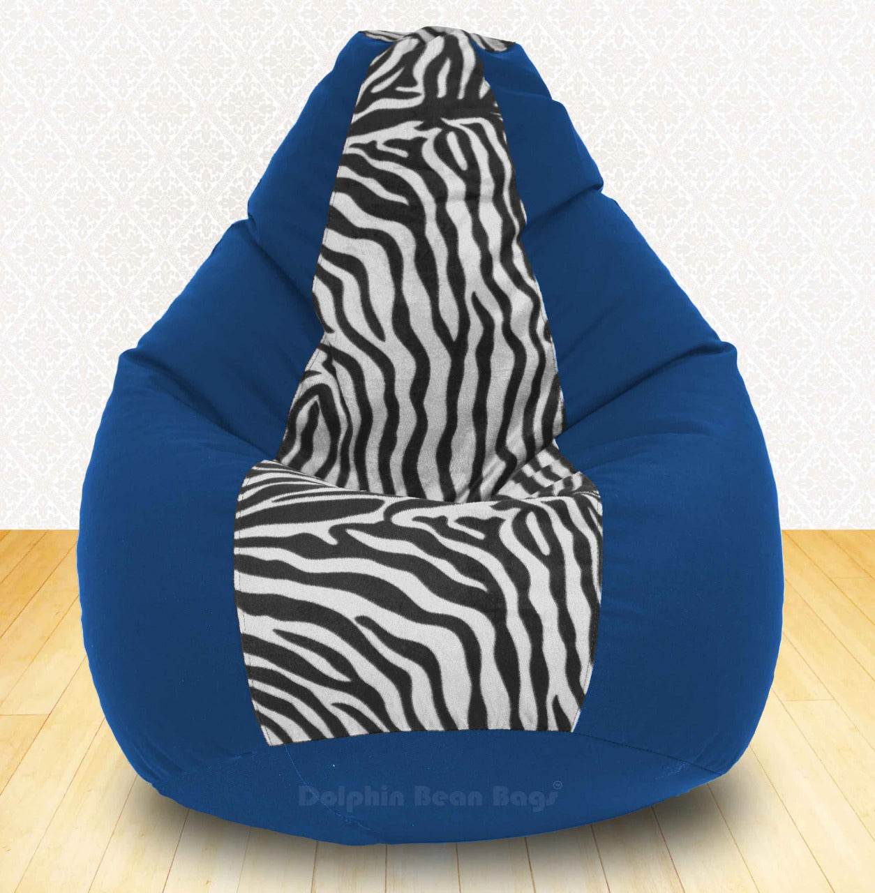Bean Bag : XXXL R.Blue/Zebra(Blk-White)-FABRIC-FILLED & WASHABLE (with Beans)