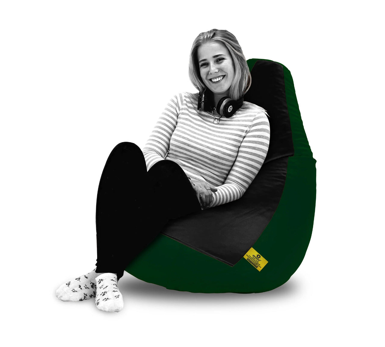 Bean Bags : XXL BLACK & B.GREEN BEAN BAG-FILLED (With Beans)