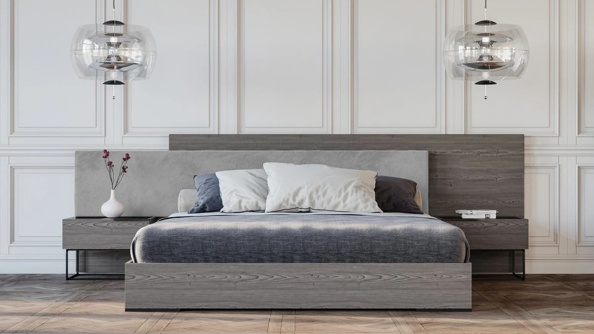 Bedroom Set Modern Grey Oak & Fabric Bedroom Set