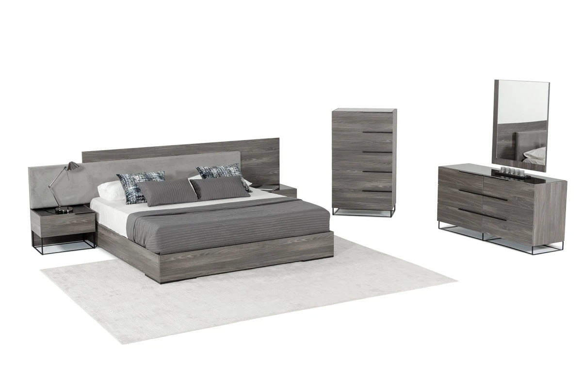 Bedroom Set Modern Grey Oak & Fabric Bedroom Set