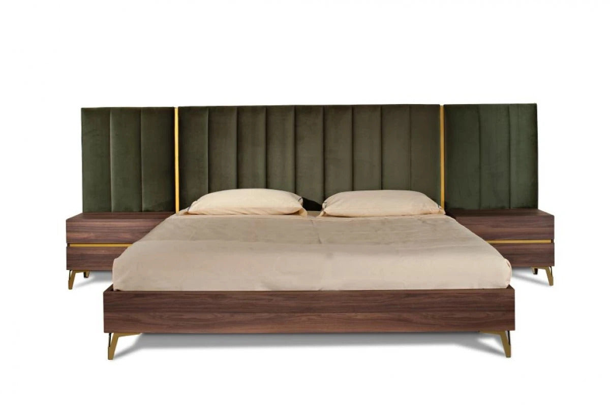 Bedroom Set Modern Walnut & Green Velvet Bedroom Set