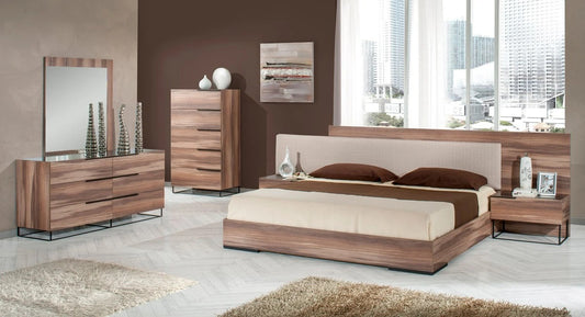 Bedroom Set: Walnut & Beige Fabric Bedroom Set