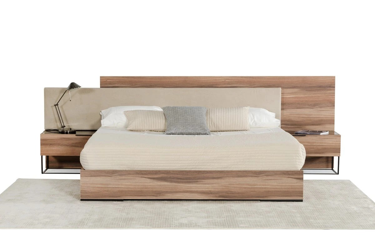Bedroom Set: Walnut & Beige Fabric Bedroom Set