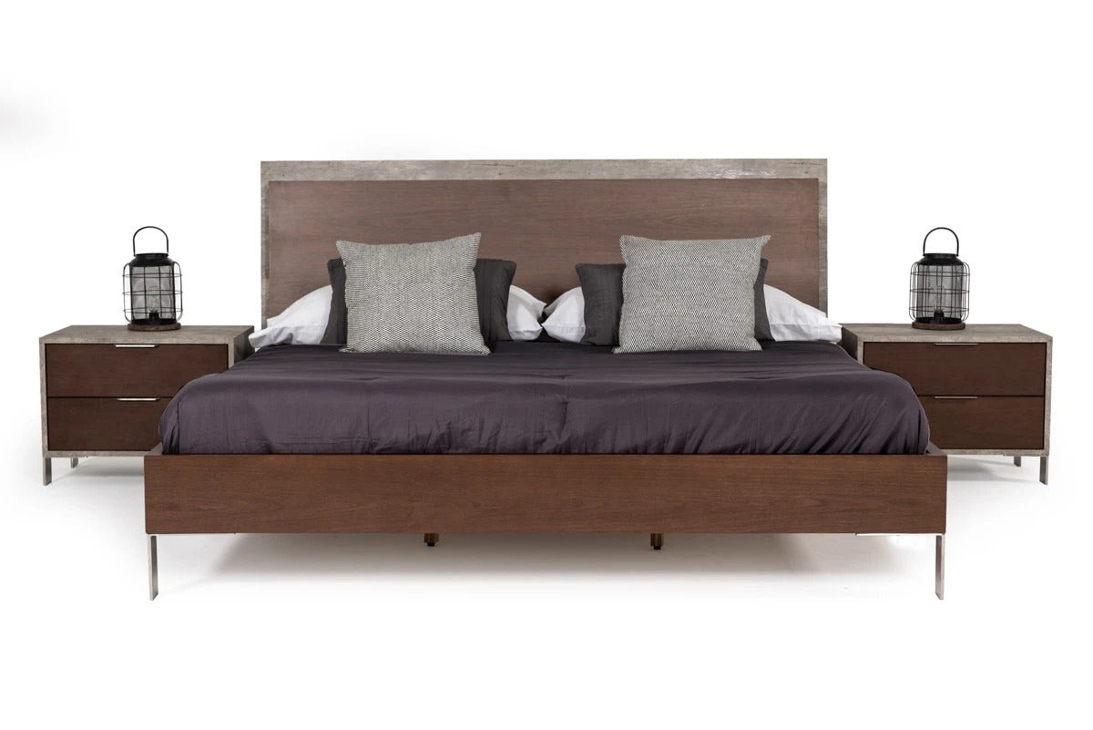 Bedroom Set Walnut & Faux Concrete Bedroom Set