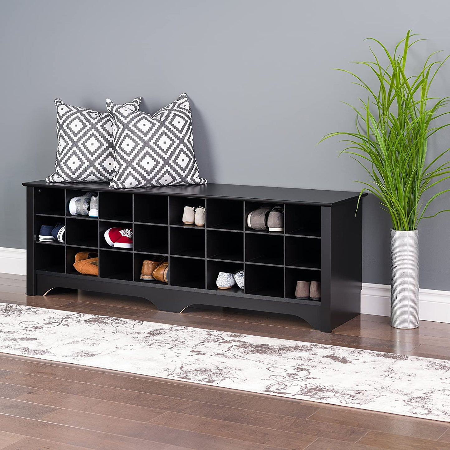 Benches : 24 Pair Shoe Storage Cubby Bench