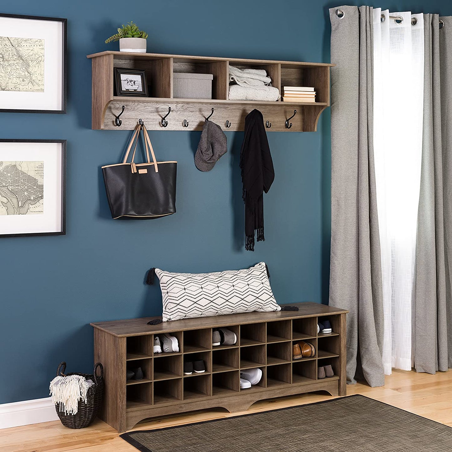 Benches : 24 Pair Shoe Storage Cubby Bench