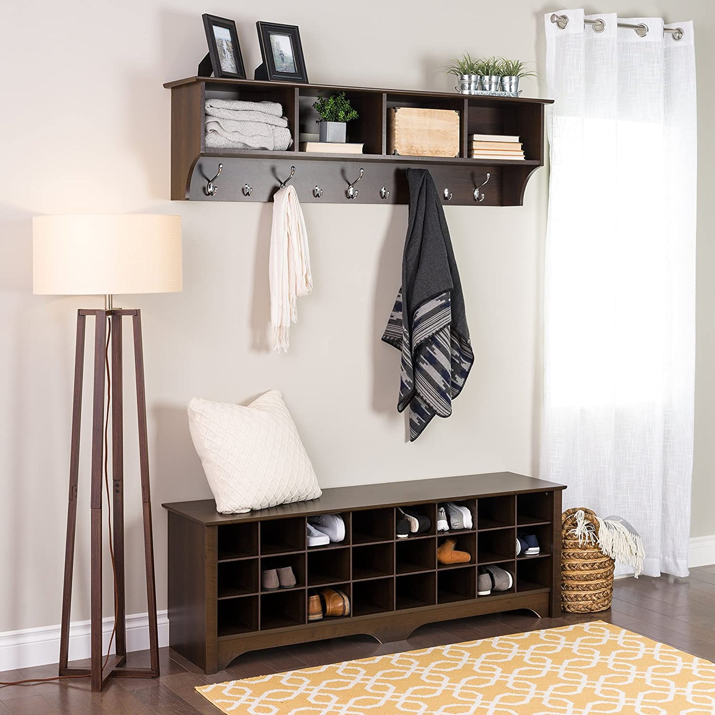Benches : 24 Pair Shoe Storage Cubby Bench