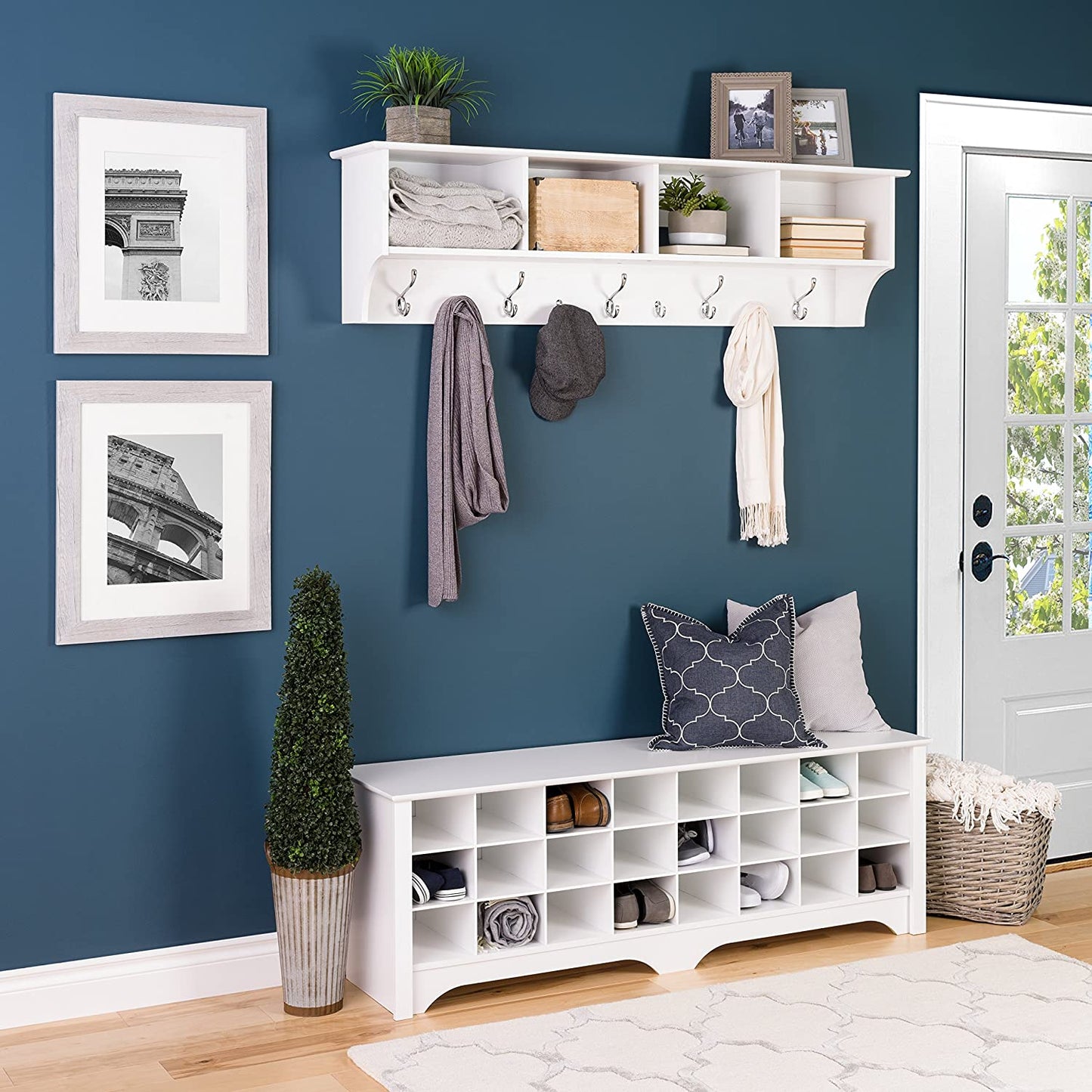 Benches : 24 Pair Shoe Storage Cubby Bench
