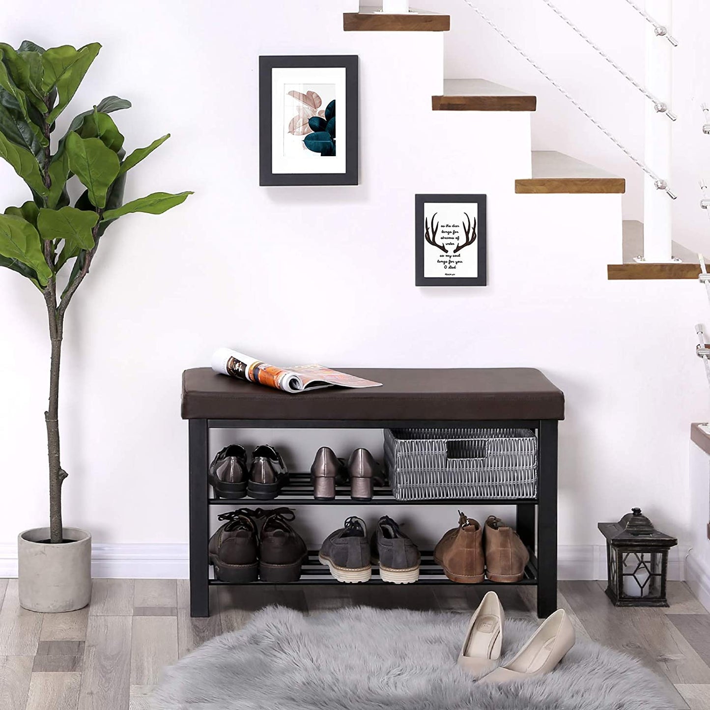Benches: 3-Tier Shoe Rack with Storage Organizer with Foam Padded Seat