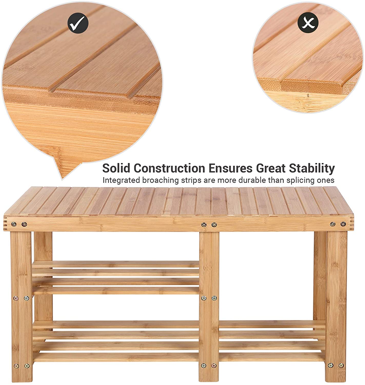 Benches : Bamboo Shoe Rack Bench & Storage Organizer, 3 Tiers Shoe Shelf