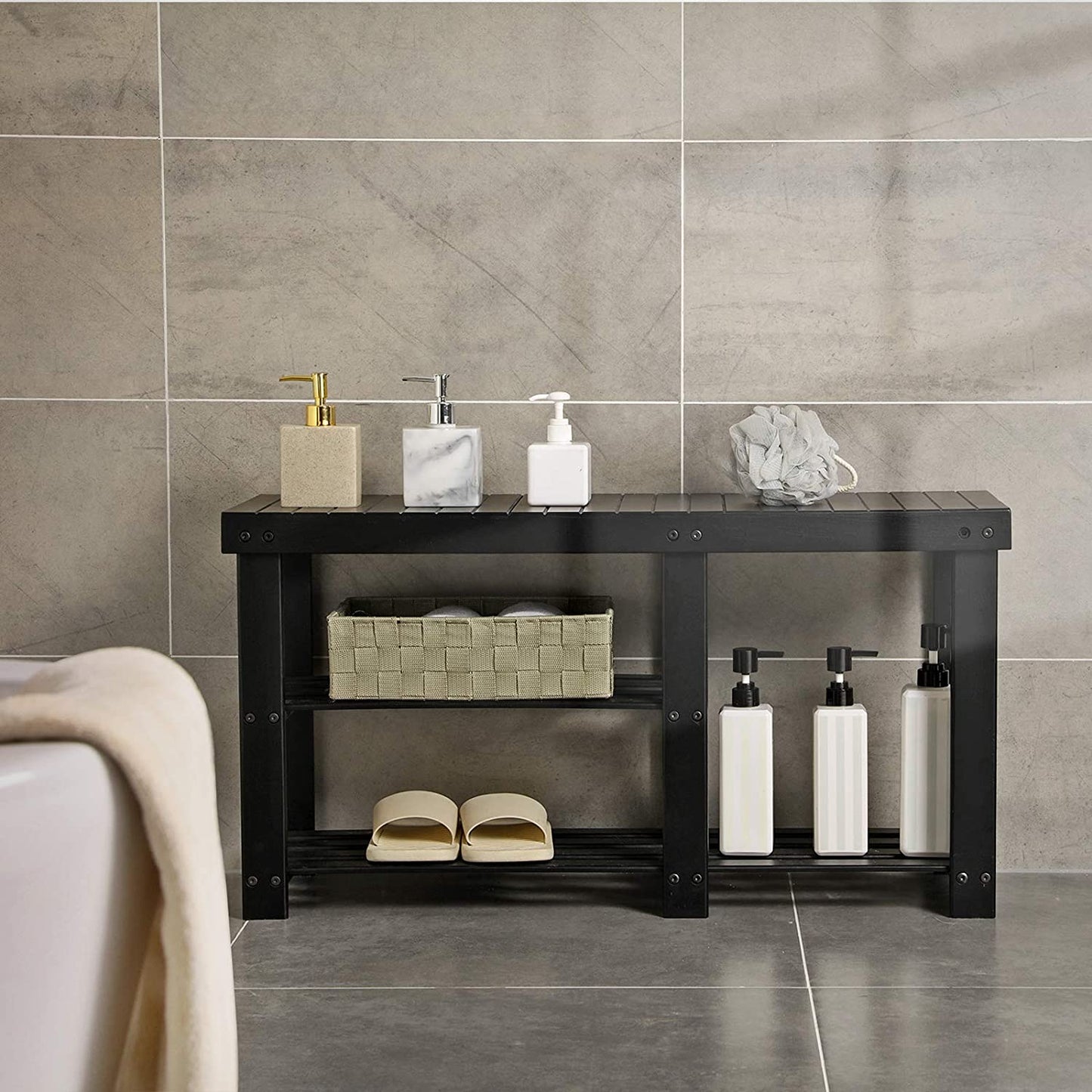 Benches : Bamboo Shoe Rack Bench & Storage Organizer, 3 Tiers Shoe Shelf