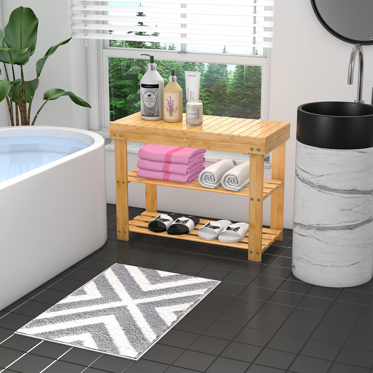 Benches: Bamboo Shoe Rack Bench with Storage Shelf