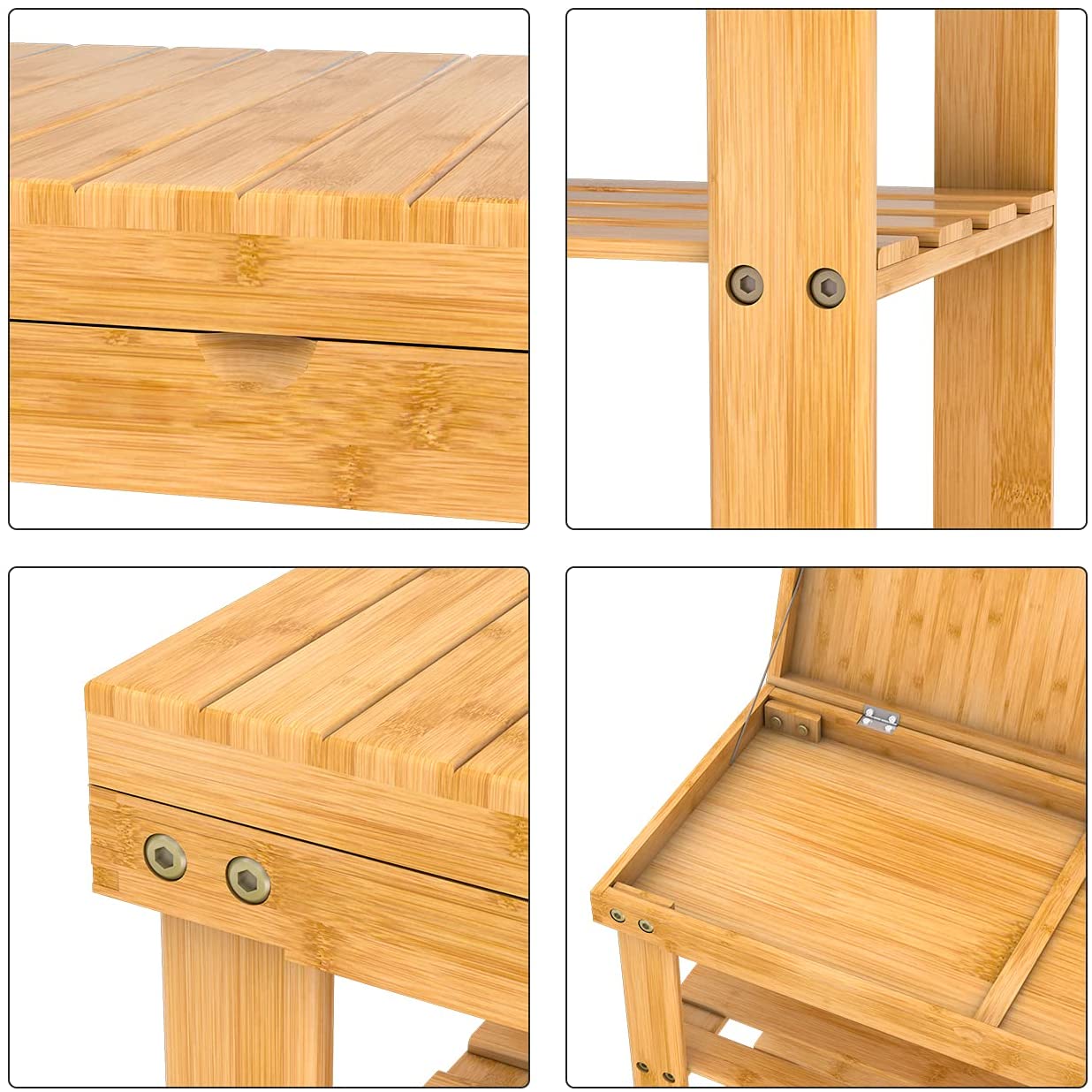 Benches: Bamboo Shoe Rack Bench with Storage Shelf