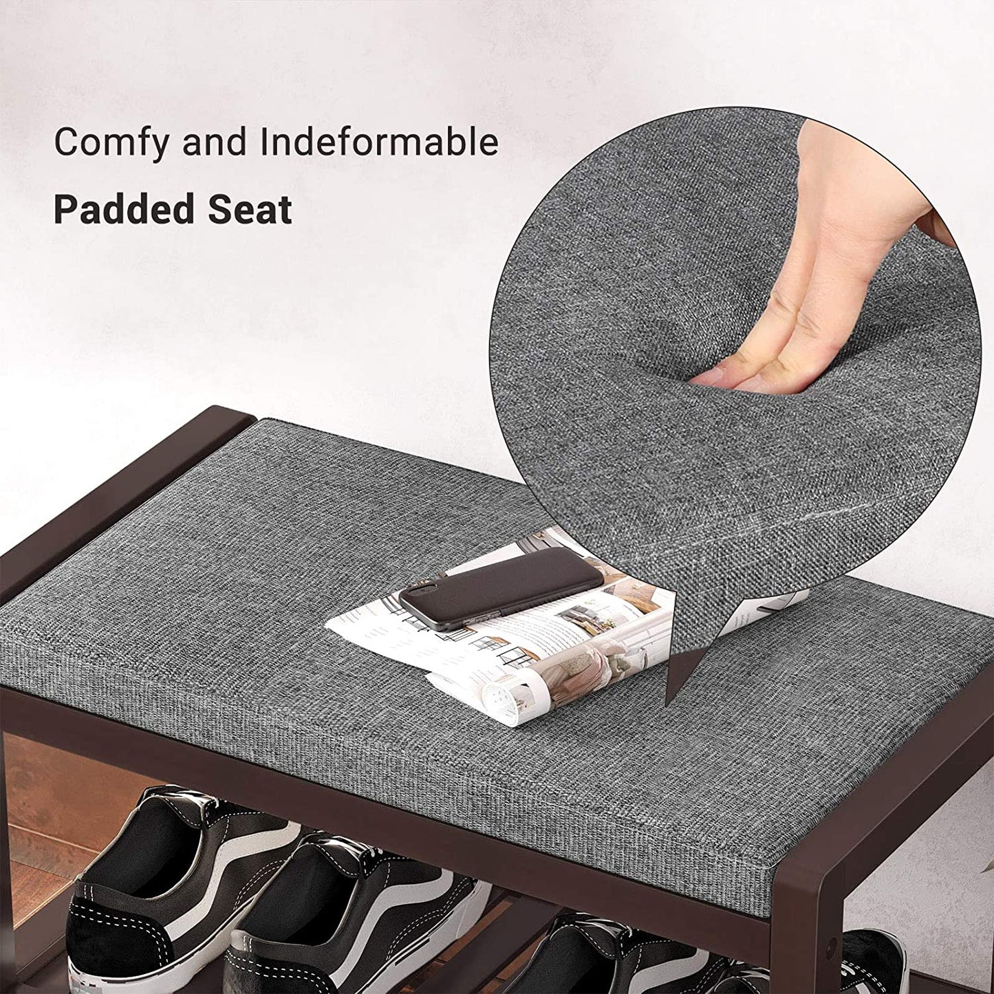 Benches Cushion Upholstered Padded Seat Storage Shelf Bench for Entryway Bedroom Living Room Hallway Garage