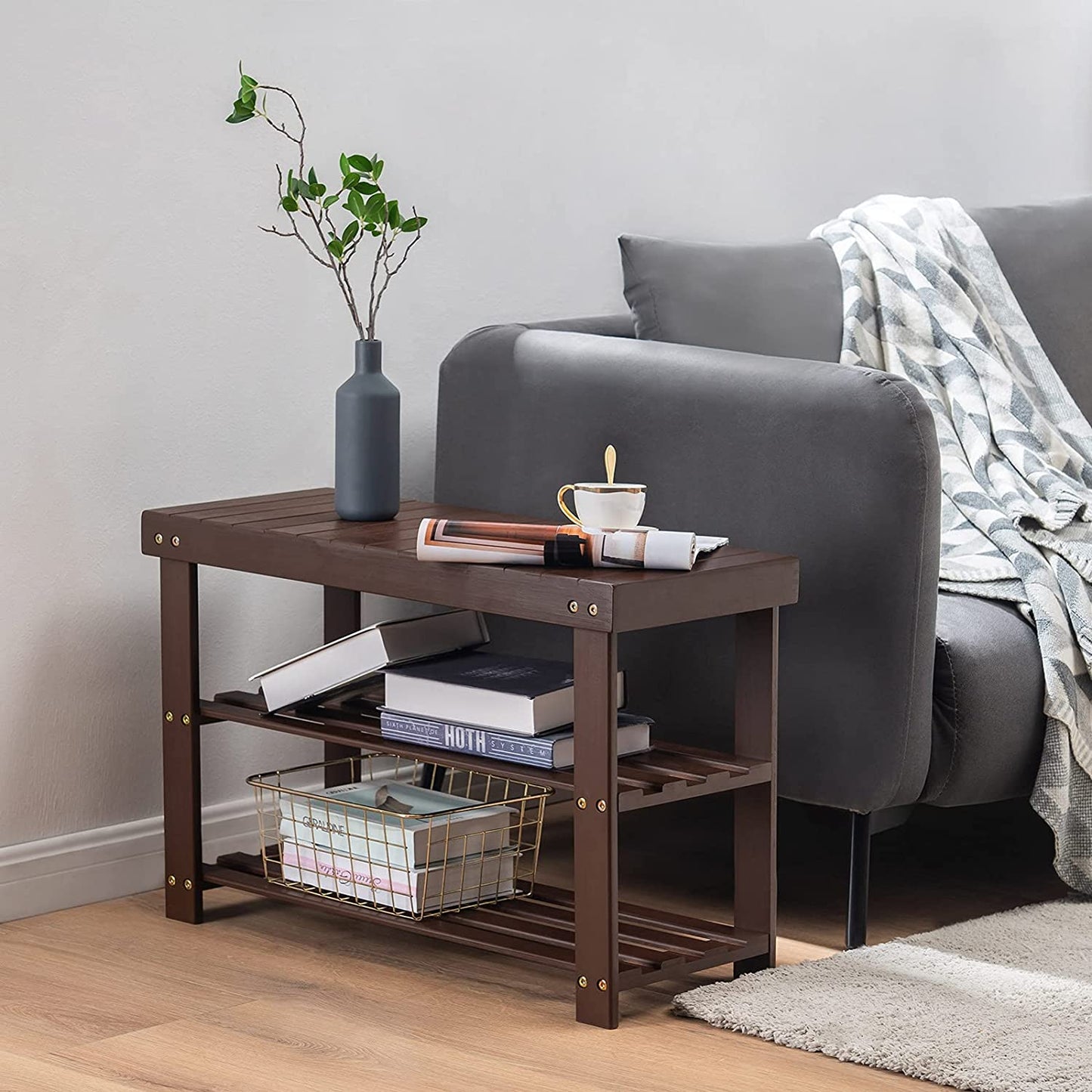 Benches: Entryway Storage Premium Shoe Organizer or Entryway Bench Dark Brown