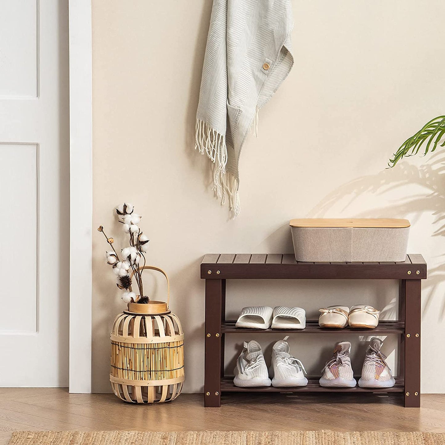 Benches: Entryway Storage Premium Shoe Organizer or Entryway Bench Dark Brown