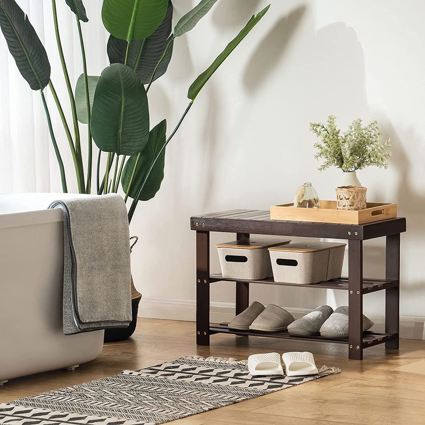 Benches: Entryway Storage Premium Shoe Organizer or Entryway Bench Dark Brown