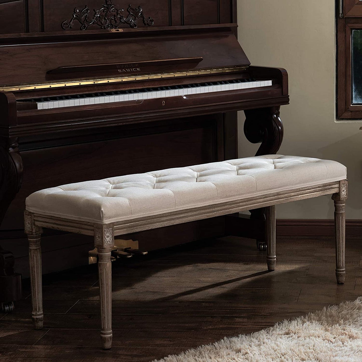 Benches : Extra-Long French Vintage Bench with Padded Seat