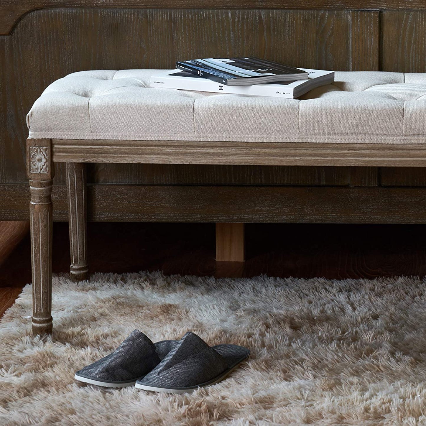 Benches : Extra-Long French Vintage Bench with Padded Seat