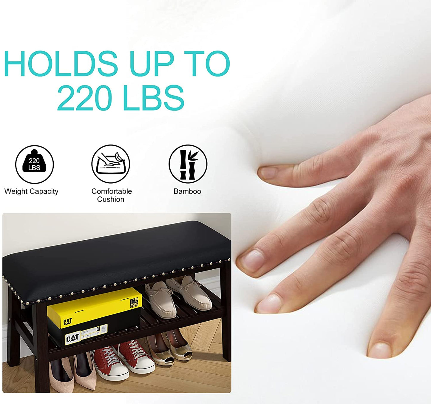 Benches: Faux Leatherette Ottoman Storage Bench with Shoe Rack