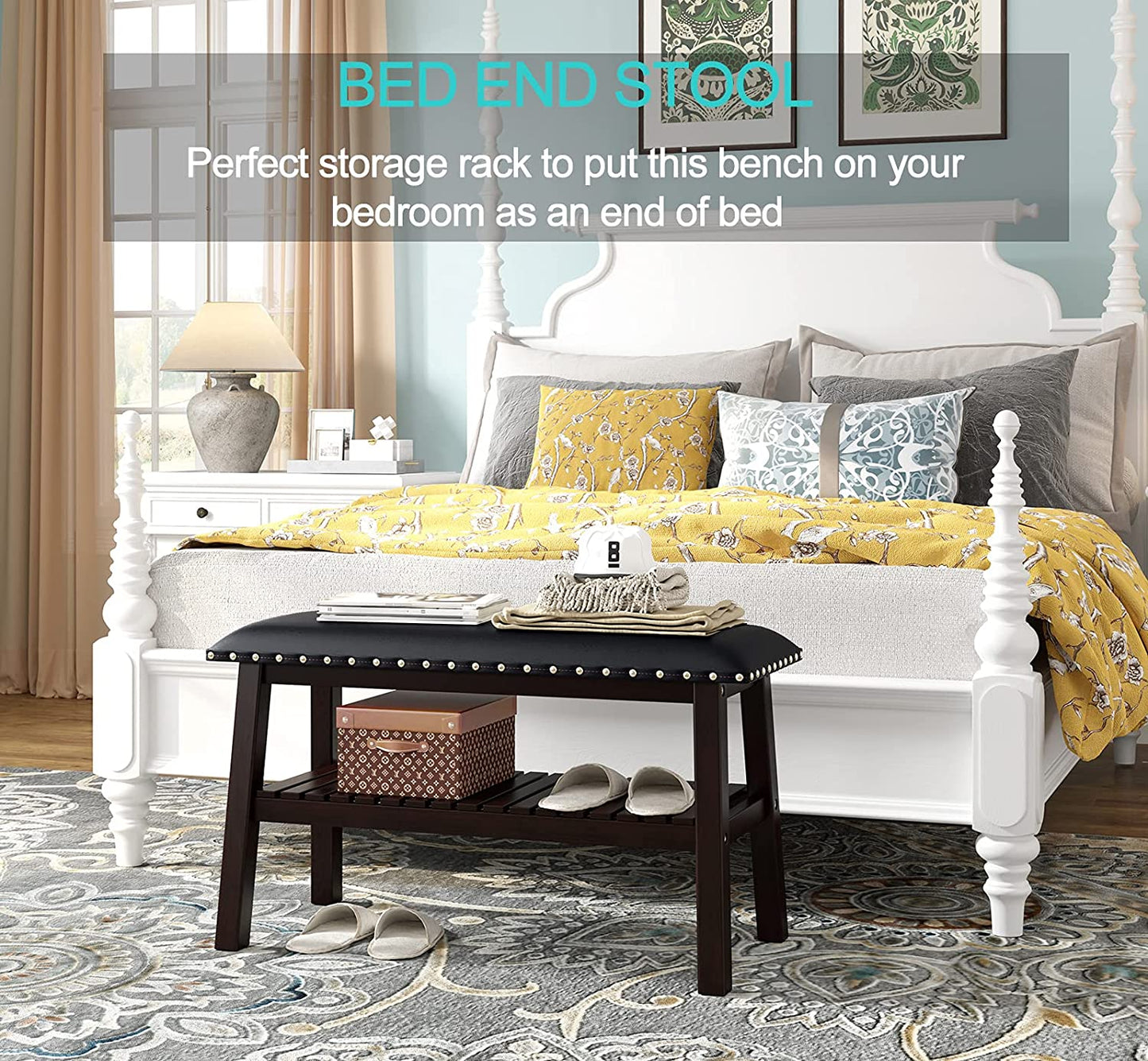 Benches: Faux Leatherette Ottoman Storage Bench with Shoe Rack