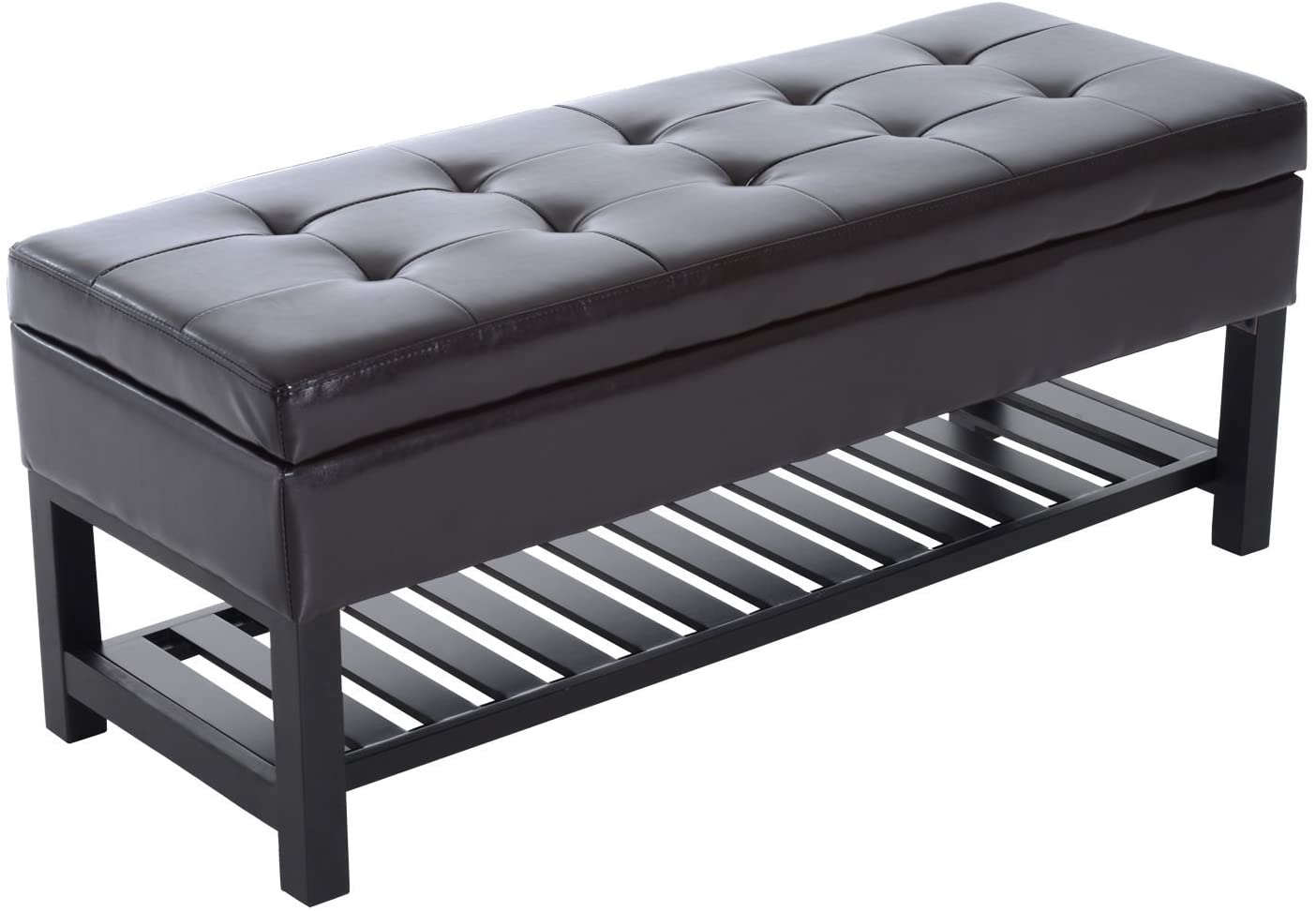 Benches: Faux Leatherette Ottoman Storage Bench with Shoe Rack